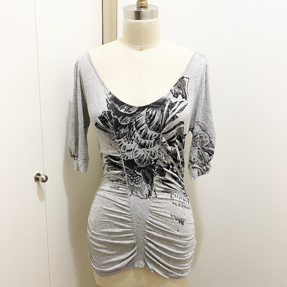 Language Angels Floral Rhinestone Draped Blouse S - Picture 6 of 9